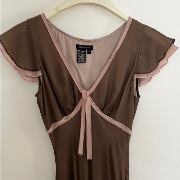 BCBGMAXAZRIA Silk Brown and Pink Flutter Sleeve Dress - Picture 4 of 4